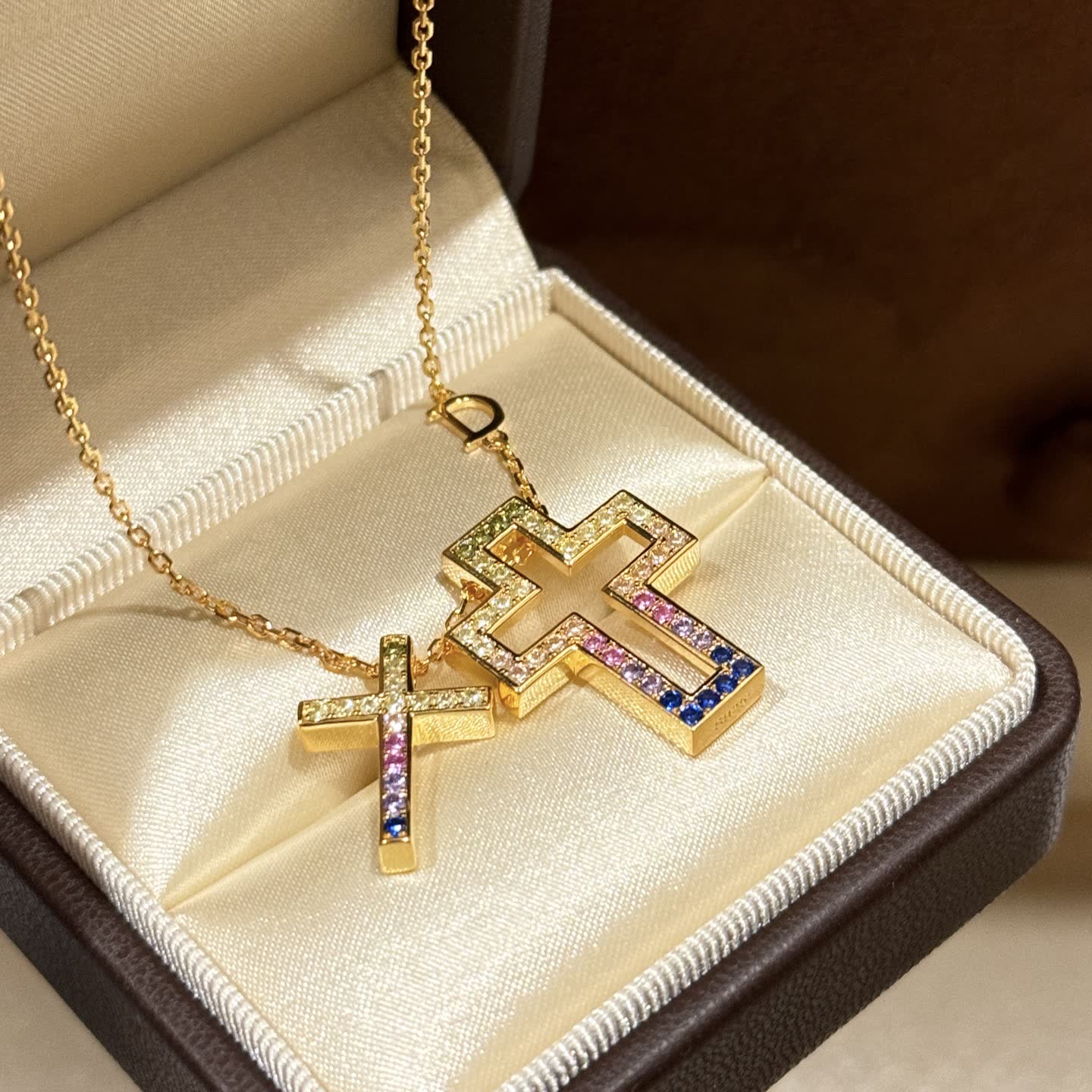 Chrome Hearts Gold Cross Pendant with Multi-Color Stones
